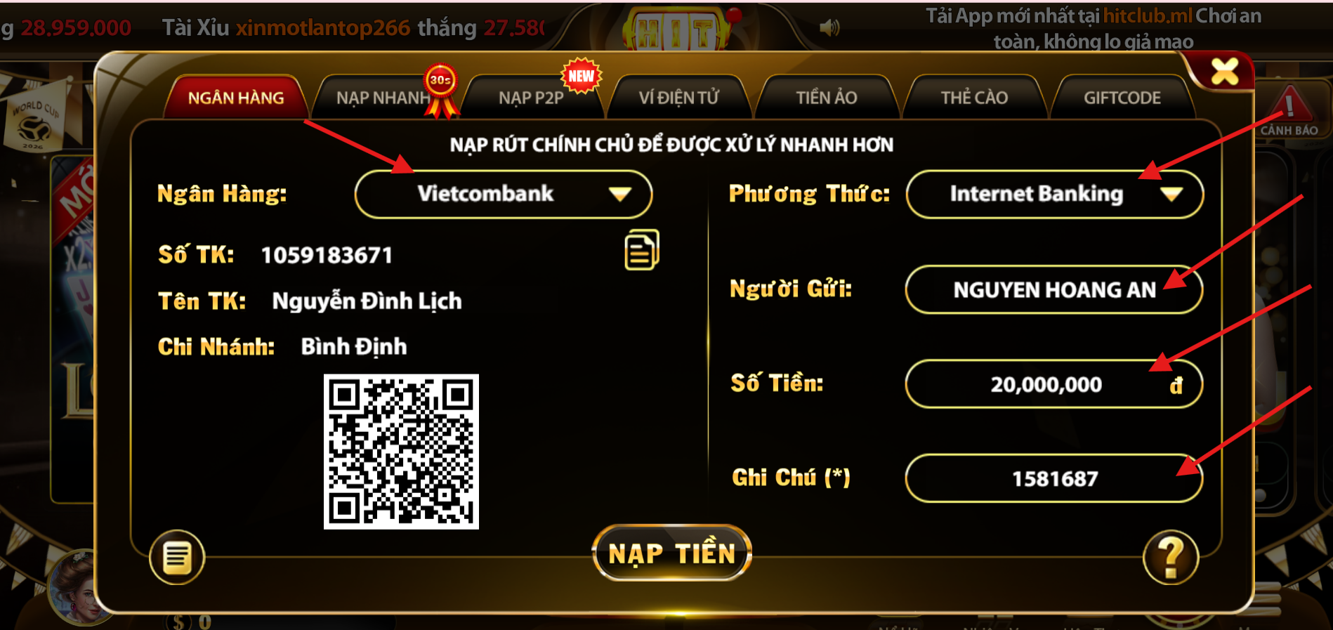 Nạp Tiền HitClub - Hướng Dẫn Giao Dịch Nhanh An Toàn 2026 3 nap tien hitclub 3